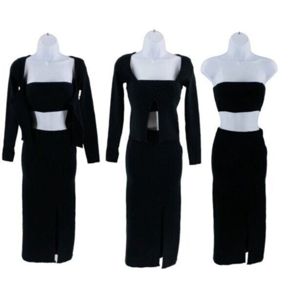 Petal and Pup NEW Luna 3 Piece Knitted Set Black Sweater Midi Dress Size L